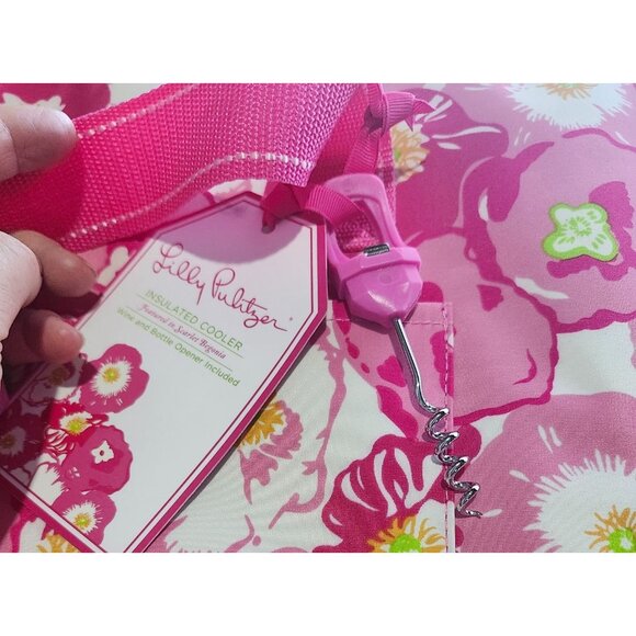 Lilly Pulitzer Scarlet Begonia Insulated Cooler Bag Cork Screw and bottle Opener - Picture 3 of 10